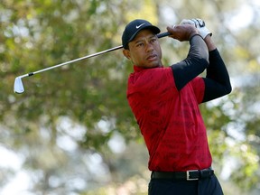 Tiger Woods plays his shot from the fourth tee during the final round of the Masters at Augusta National Golf Club on April 10, 2022 in Augusta, Ga.