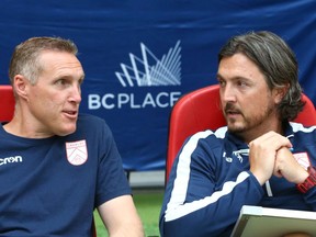 Until recently, Martin Nash (at left) was Tommy Wheeldon Jr.'s assistant with Cavalry FC. On Friday, the two coaches will go head-to-head.