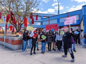 Students at Lester B. Pearson High School participate in a Walk To End Violence on Moose Hide Campaign Day on Thursday, May 12, 2022.
