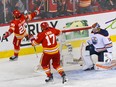 Calgary Flames Blake Coleman celebrates a goal against Edmonton Oilers Mikko Koskinen during the second period of the first game of the second round of playoff action at Scotiabank Saddledome on Wednesday, May 18, 2022. Azin Ghaffari/Postmedia