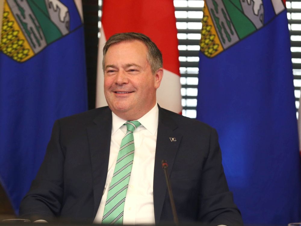 Jason Kenney makes remarks to media and Alberta government cabinet members prior to a meeting in Calgary on Friday, May 20, 2022. 
