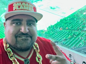 Self-described diehard Calgary Flames fan Sanj Shergill made the trip to Texas for Game 3 of the Flames' first-round series against the Dallas Stars at the American Airlines Center on Saturday, May 7, 2022.