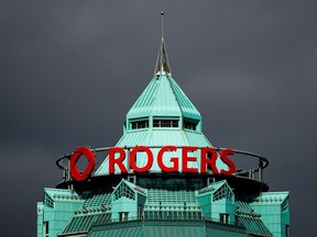 General view of the Rogers Building, headquarters of Rogers Communications, in Toronto on October 22, 2021.