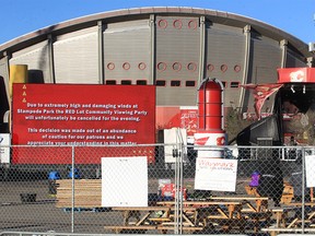 Due to gusting winds the Red Lot viewing party had to close outside the Saddledome on Wednesday, May 18, 2022.