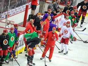 The Calgary Flames practise at Scotiabank Saddledome in Calgary on Tuesday, May 17, 2022. Their round 2 Stanley Cup playoffs series against the Edmonton Oilers starts on Wednesday.