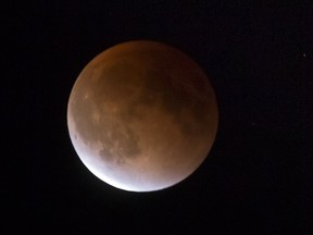 A partial lunar eclipse as seen from Calgary on Sept. 27, 2015.