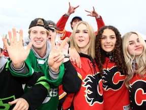 Flames fans gather at the Red Lot viewing party for Game 6 between the Calgary Flames at Dallas Stars.