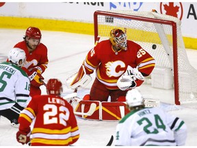 Dallas Stars Joe Pavelski scores on Calgary Flames goalie Jacob Markstrom in first period action during game two of the Western Conference finals at the Scotiabank Saddledome in Calgary on Thursday, May 5, 2022.