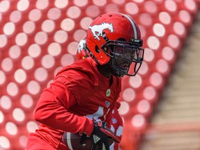 Trumaine Washington is pictured during Calgary Stampeders’ practice at McMahon Stadium on Thursday, June 16, 2022, two days after the club expressed interest in the defensive back.