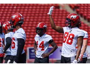 Calgary Stampeders receiver Kamar Jorden participates in practice at McMahon Stadium on Tuesday. In all the storylines arising out of this past Saturday's overtime win over the Tiger-Cats, it almost went unnoticed Jorden collected 109 yards through the air.