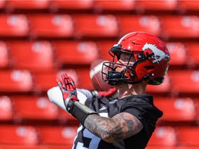 Calgary Stampeders quarterback Bo Levi Mitchell gets in a few reps during practice at McMahon Stadium on Tuesday.