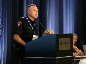 FILE PHOTO: Keith Blake, Chief of Tsuut’ina Nation Police Service speaks during the opening of the 30th annual Canadian Association of Police Governance conference at the Westin Hotel in Calgary on Thursday, August 8, 2019.