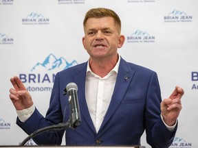 Brian Jean speaks during his official campaign launch for the UCP leadership on Wednesday, June 15, 2022 in Edmonton.
