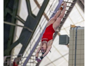 Calgary diver Caeli McKay trains at the MNP Community and Sport Centre in preparation for the FINA Diving Grand Prix Canada Cup on Wednesday, June 8, 2022. McKay elected  to pull out of the event to focus on rehabbing a nagging ankle injury.