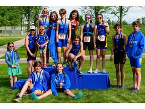 Athletes are pictured after competing in the Subaru Lethbridge Kids of Steel Triathlon on Sunday, June 12, 2022. (Matthew Bourque photo/Supplied)