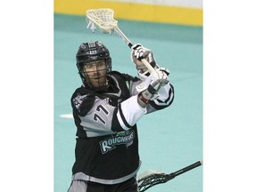 Roughnecks Zach Currier looks for an open man during the first half of action as the Calgary Roughnecks host the Colorado Mammoth at the Saddledome. Friday, February 11, 2022. Brendan Miller/Postmedia