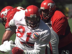 Calgary Stampeders defensive end Will Johnson participates in practice at McMahon Stadium in this photo from August 1996.