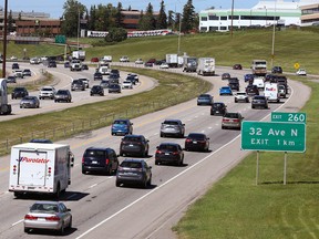 A busy Deerfoot Trail north of 16 Ave (looking northbound) is pictured in northeast Calgary on Tuesday, July 12, 2022. This area of Deerfoot Trail may get upgrades despite the province cancelling some funding.