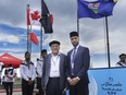 Sultan Mahmoud, a representative of the Ahmadiyya Muslims of Calgary, and Zaki Ahmad pose for a photo at the 38th annual Jalsa Salana Muslim convention in Calgary on Saturday, July 30, 2022.