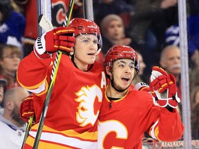 Calgary Flames forwards Matthew Tkachuk, left, and Johnny Gaudreau both require new contracts this summer.