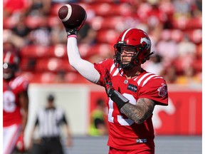 Calgary Stampeders quarterback Bo Levi Mitchell lines up a pass during CFL action at McMahon Stadium in Calgary on Saturday, June 25, 2022. 
Gavin Young/Postmedia