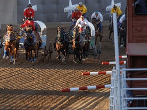 The new delineator arms along the inside rail of the track at the Cowboys Rangeland Derby the Calgary Stampede on Sunday July 10, 2022. Mike Drew/Postmedia
