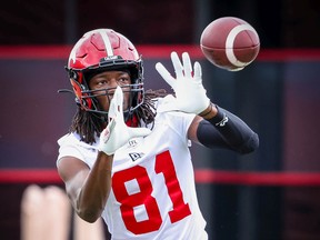 Calgary Stampeders Luther Hakunavanhu during practice on Tuesday, July 26, 2022, the team will take on the Winnipeg Blue Bombers this Saturday in CFL football. Al CHAREST / POSTMEDIA