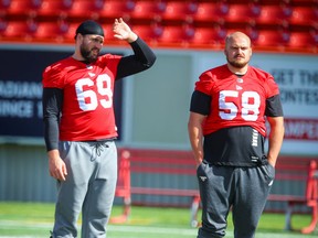 Julian Good-Jones et Ryan Sceviour sont membres de ce qui a été une ligne offensive exceptionnelle pour les Stampeders de Calgary cette saison.