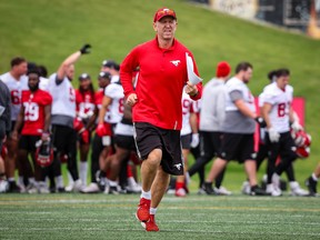 Calgary Stampeders head coach Dave Dickenson during practice on Tuesday, July 26, 2022.