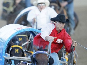Hugh Sinclair makes his way into Turn 3 in Heat 8 at the Rangeland Derby in this photo from July 14, 2011.