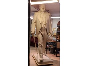 At 1.5 times the size of British wartime leader Sir Winston Churchill, the plasticine figure is currently at a foundry in Montana for bronzing. The finished statue, donated by the Sir Winston Churchill Society of Calgary, will be erected on the grounds of the McDougall Centre in Calgary next spring.