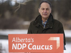 Calgary-Buffalo MLA Joe Ceci speaks at a press conference in Bowness Park in Calgary on Wednesday, March 3, 2021.