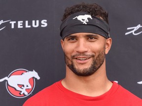 The Calgary Stampeders’ Branden Dozier speaks with the media after practice at McMahon Stadium on Wednesday, Aug. 3, 2022.