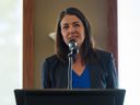 UCP leadership candidate Danielle Smith speaks at a campaign rally in Chestermere on Tuesday, August 9, 2022.