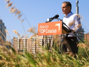 NDP MLA for Calgary-Buffalo Joe Ceci speaks during a press conference in Calgary on Friday, August 26, 2022.