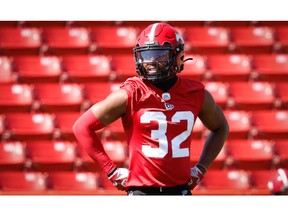 Calgary Stampeders Titus Wall during practice on Tuesday, August 9, 2022, the team will take on the BC Lions this Saturday in CFL football. Al CHAREST / POSTMEDIA