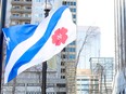 The Franco-Albertan flag flies at the McDougall Centre in Calgary on March 3, 2017.