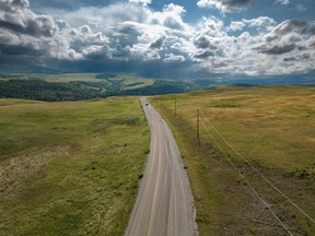 Road to the clouds in the Willow Creek valley in the Porcupine Hills west of Stavely, Alta., on Tuesday, August 23, 2022.