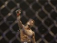 Calgary featherweight (Mean) Hakeem Dawodu celebrates the win over Yoshinori Horie during UFC 240, in Edmonton on July 27, 2019. Dawodu will face American Julian (Juicy J) Erosa on the undercard of UFC 279 next month in Las Vegas.