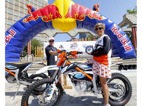 Calgary Mayor, Jyoti Gondek takes part in a presser to promote the custom built Motocross track at Olympic Plaza for Red Bull Outliers which runs Saturday in Calgary on Friday, August 26, 2022. Darren Makowichuk/Postmedia