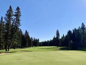 Looking back on the Par-5 sixth hole at Redwood Meadows Golf Club. During a recent renovation, the green on this assignment was shifted a little left, closer to the water hazard.