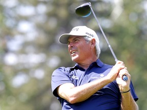 Fred Couples takes a shot during the RBC Championship Pro-Am, part of Shaw Charity Classic week at Canyon Meadows Golf and Country Club in Calgary on Thursday, Aug. 4, 2022.