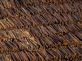 Logs are seen in an aerial view stacked at the Interfor sawmill, in Grand Forks, B.C., May 12, 2018.