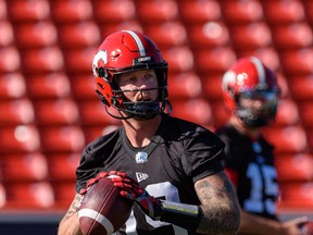 Calgary Stampeders quarterback Bo Levi Mitchell gets his reps in during practice at McMahon Stadium on Tuesday.