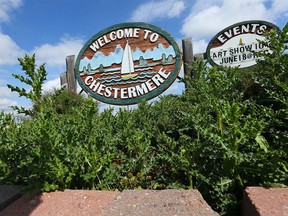 Signs for the City of Chestermere are shown on Highway 1 east of Calgary on Sunday, June 19, 2022.