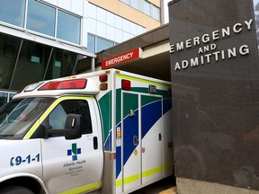 An ambulance sits stationary at the Foothills Medical Centre on Monday, January 24, 2022.
