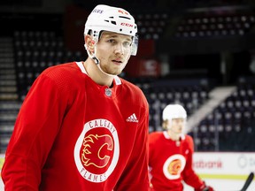 Forward Adam Klapka has been a big presence at Calgary Flames training camp, and not just because of his 6-foot-8, 235-lb. frame.