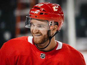 Calgary Flames Jonathan Huberdeau during training camp on Sept. 22, 2022.