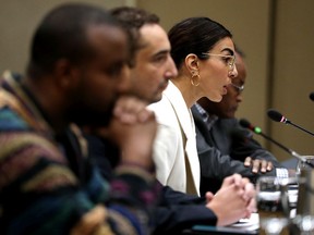 Farha Shariff speaks to the Senate human rights committee hearing examining the sources of Islamophobia, its effect on individuals, and incidents of discrimination, physical violence and online hate against Muslims, in Edmonton Thursday Sept. 8, 2022. Photo By David Bloom