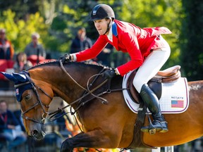 McLain Ward of the U.S. rides HH Azur to victory in the 1.60m Tourmaline Oil Cup at the Spruce Meadows Masters on Friday, Sept. 9, 2022.